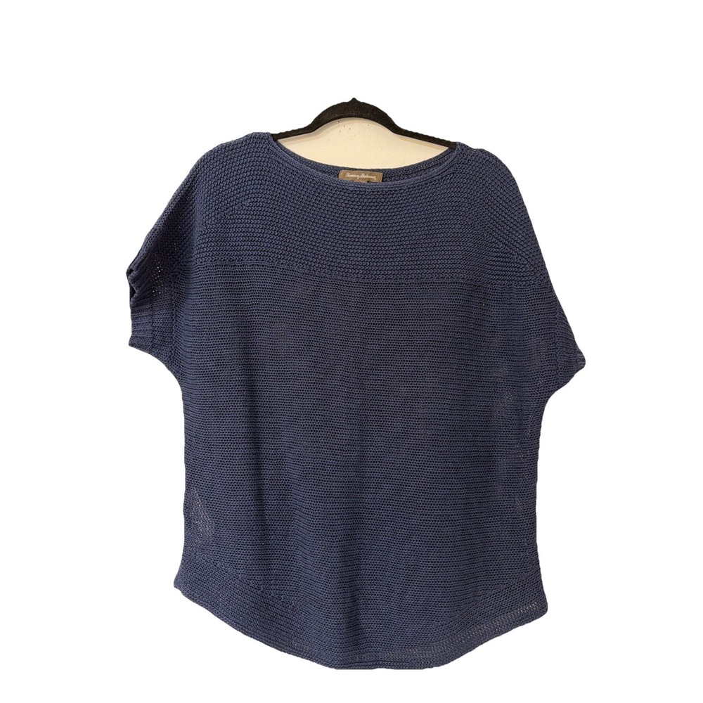 Tommy Bahama Navy Blue Knit‎ Cotton Linen Classic Open Knit Top Nautical Size M